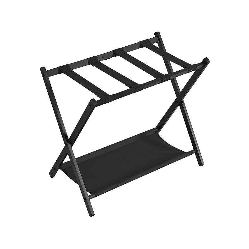 Luggage Rack For Guest Room， Suitcase Stand With Storage Shelf， Steel Frame， Foldable