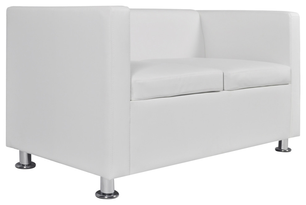 vidaXL Sofa Love Seat Sofa Couch for Living Room Artificial Leather White   Contemporary   Loveseats   by VirVentures  Houzz