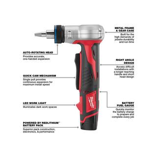 MW M12 12-Volt Lithium-Ion Cordless PEX Expansion Tool Kit with (2) 1.5 Ah Batteries (3) Expansion Heads and Hard Case 2474-22