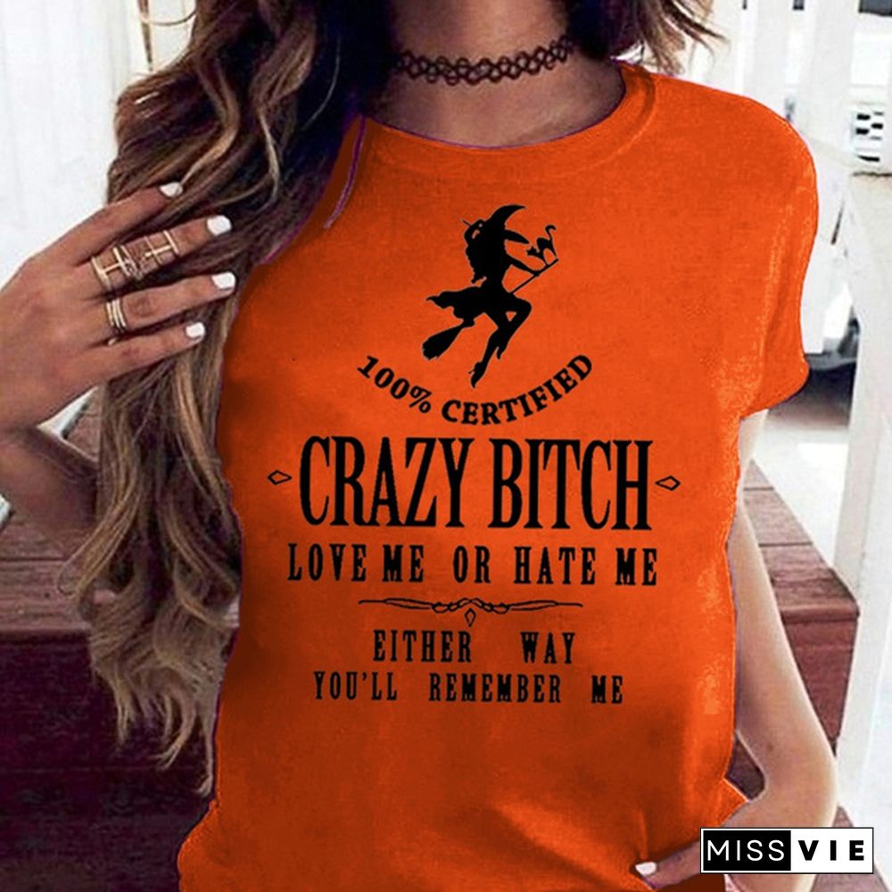 New Women's Funny Graphic Tees Crazy Bitch Shirt Short Sleeve TShirt Casual T-shirt