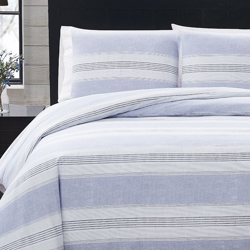 London Fog Stripe Flannel Duvet Cover Set with Shams