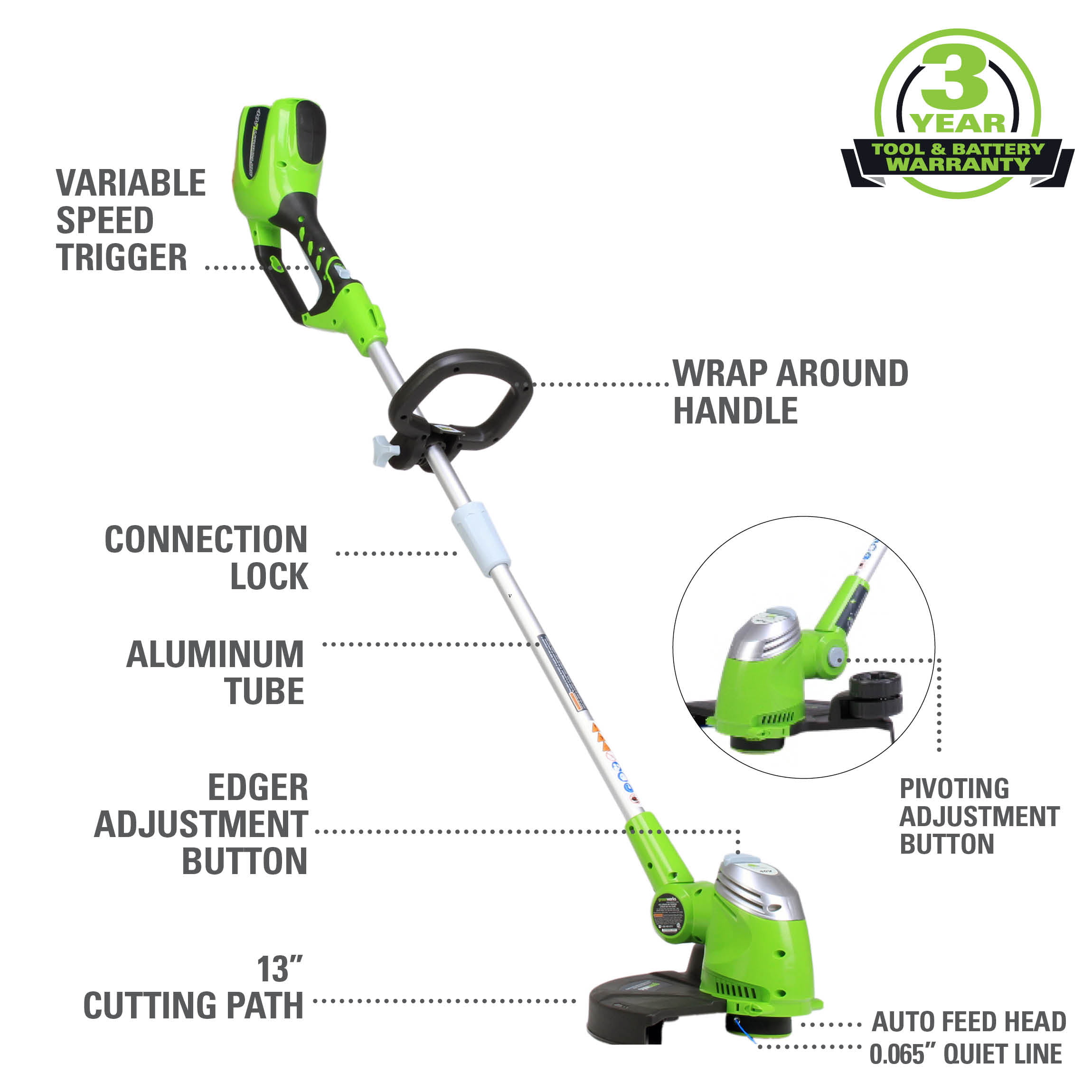 Greenworks G-MAX 40V Lithium-Ion 13-inch Cordless String Trimmer/Edger (Tool Only) 21332