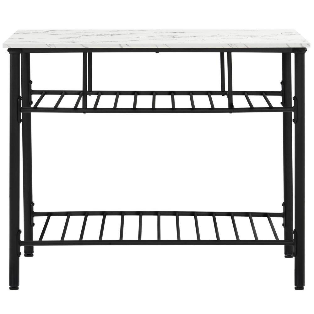 ANTFURN White 43.30 .in Kitchen Island top Marble with  Wine Rack Free Standing Shelf HDYX461181