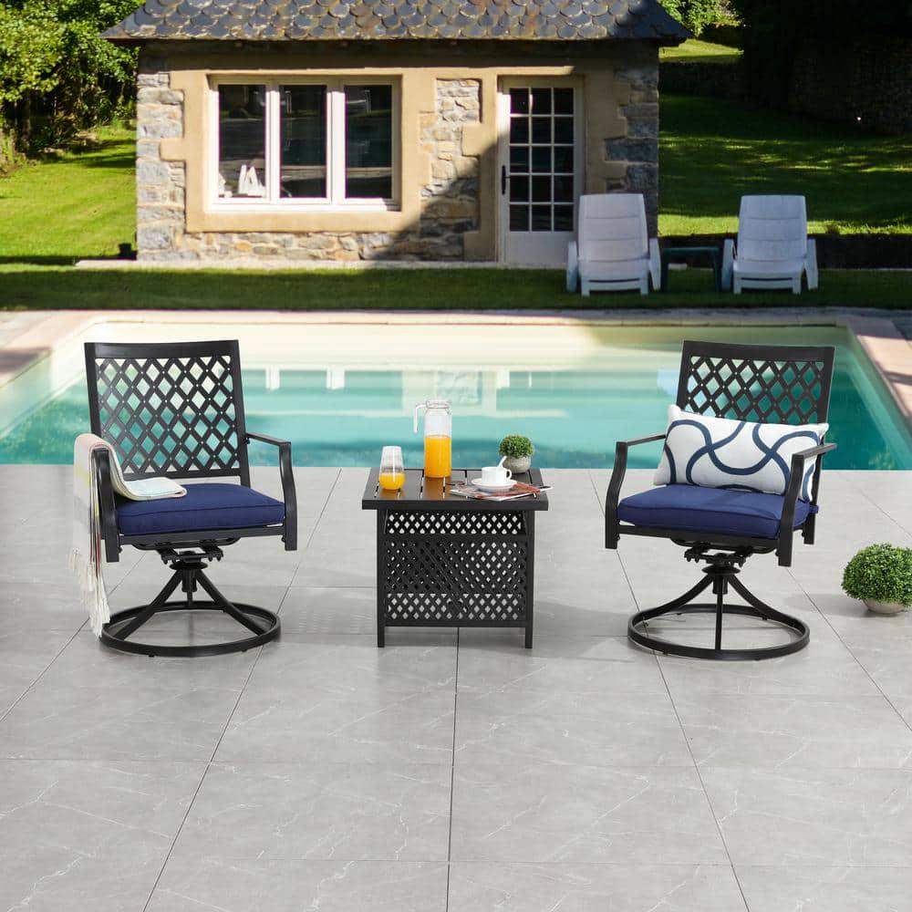 Patio Festival 3Piece Metal Patio Conversation Set with Blue Cushions