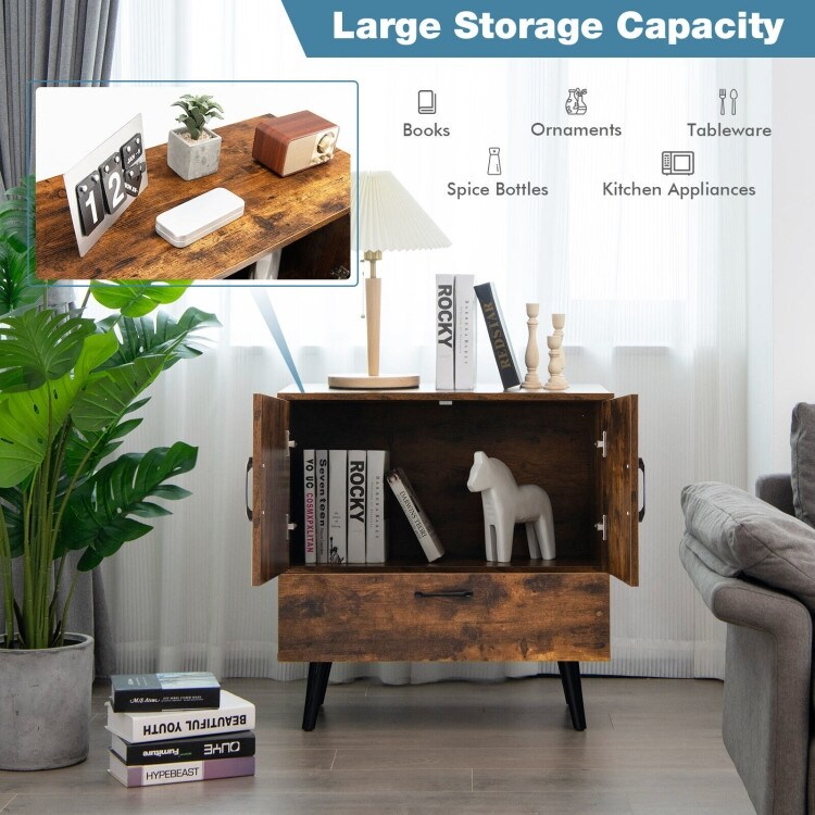 Modern Floor Storage Cabinet with 2 Doors and 1 Pull out Drawer   30\