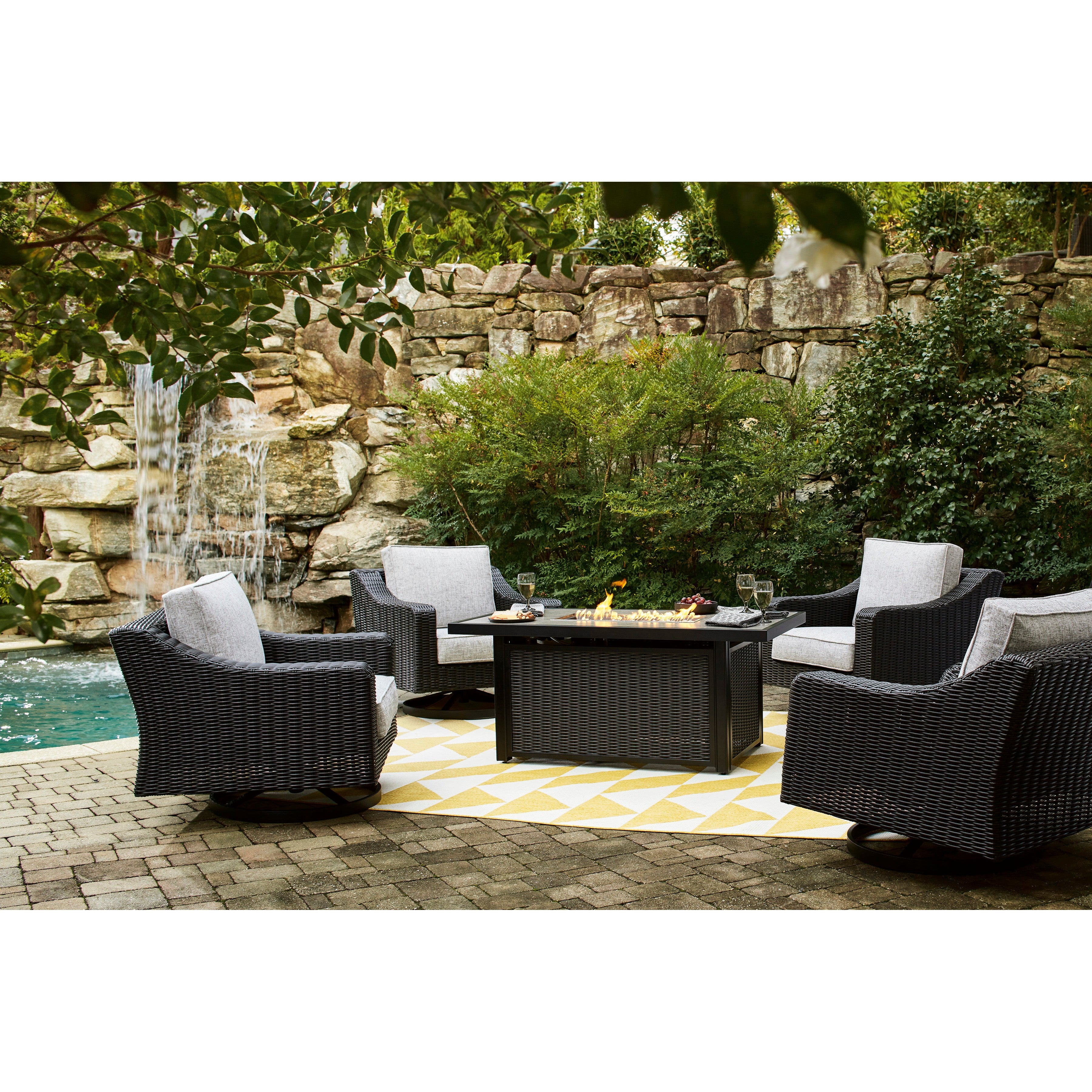 Fire Island Outdoor 58 Black Firepit Table - NEW