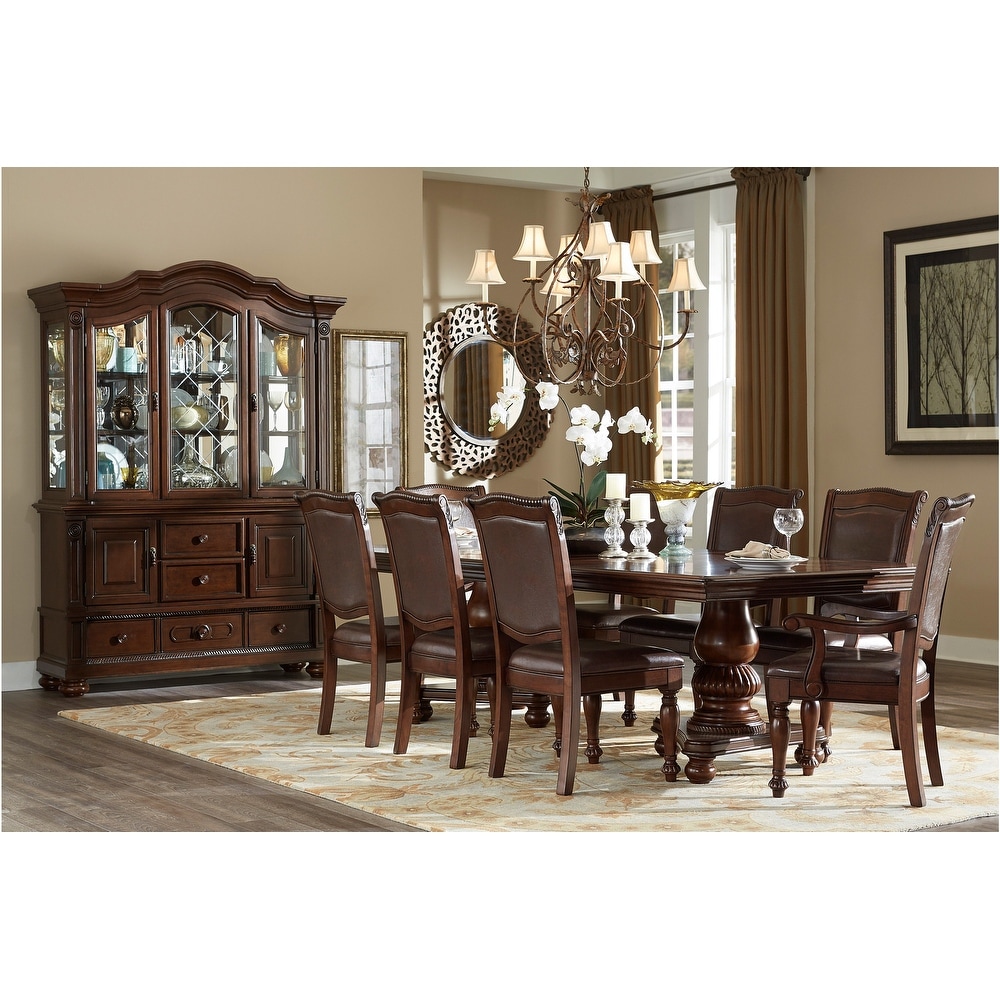 Robinetta Brown Cherry Faux Leather Dining Room Set