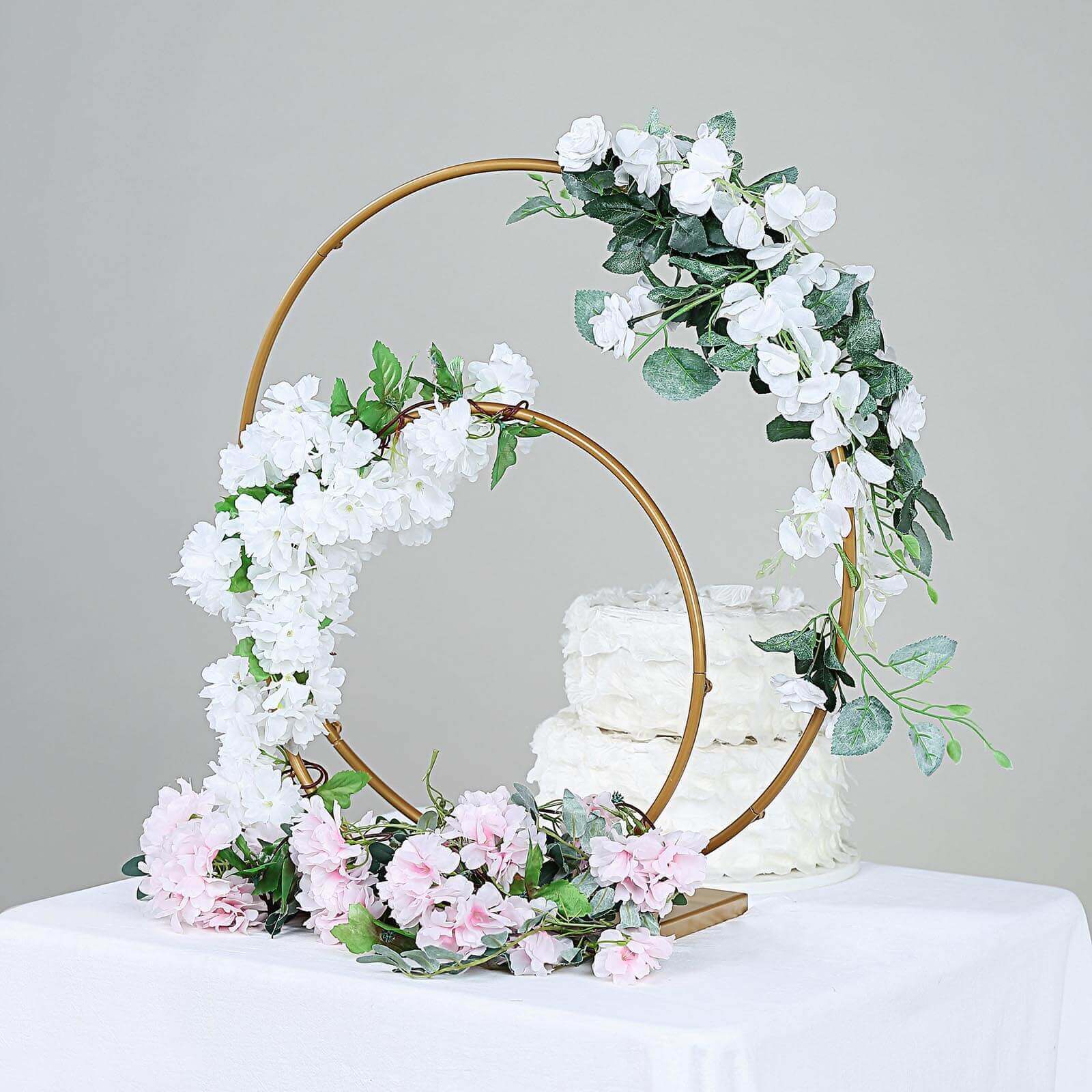 Gold Double Metal Hoop Wedding Centerpiece, Flower Stand 24