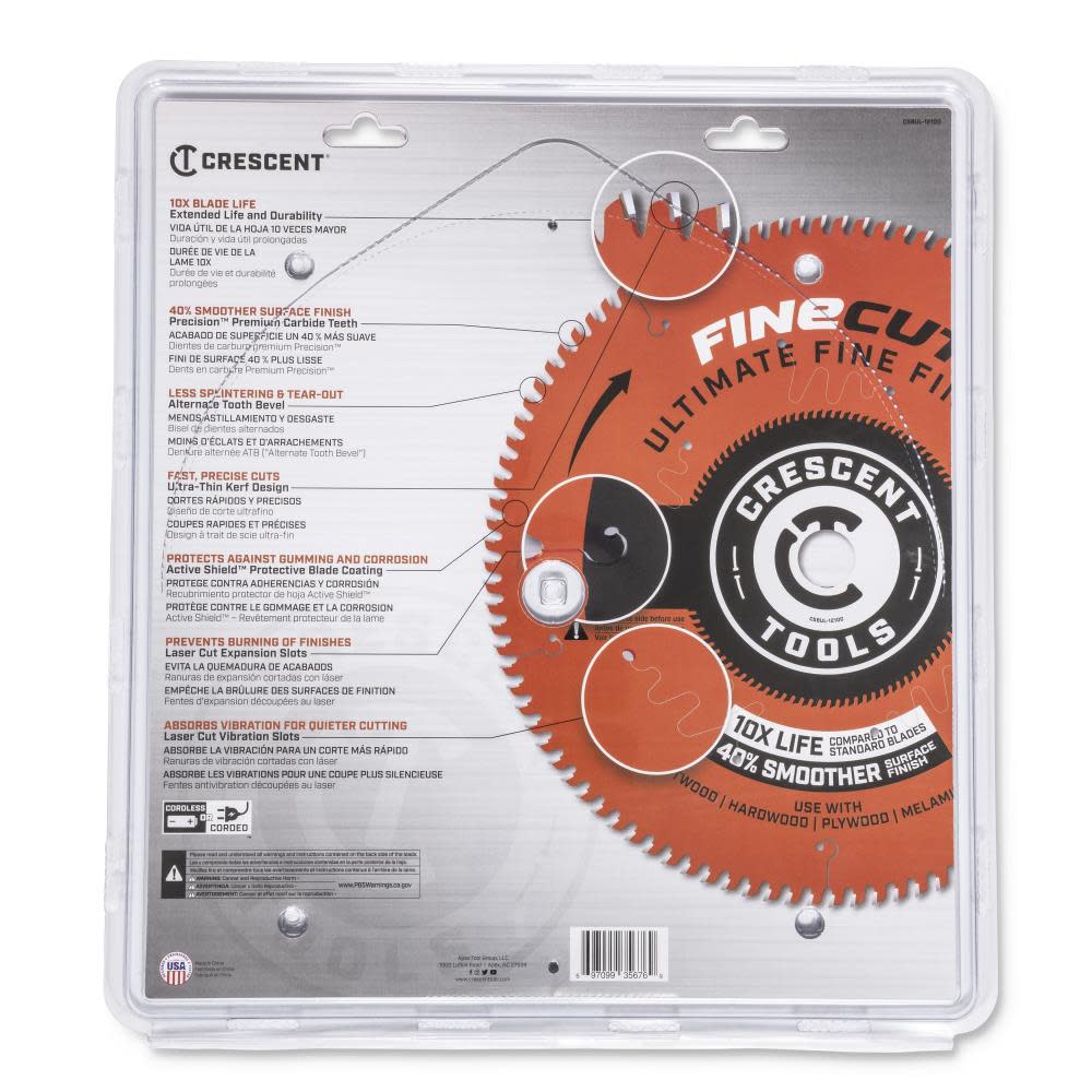 CRESCENT Circular Saw Blade 12 x 100 Tooth Fine Cut Ultimate Finish ;