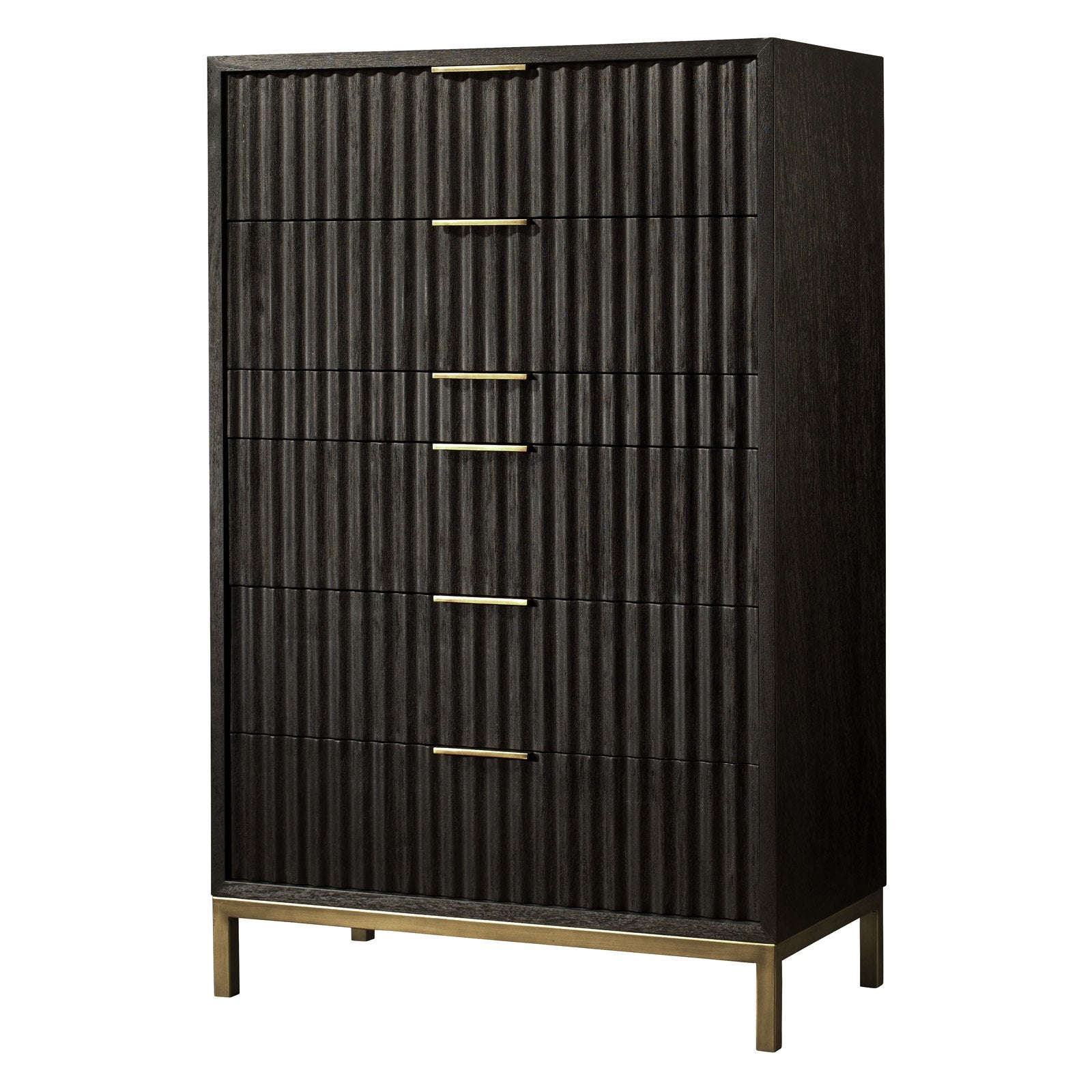 Modus Furniture Kentfield Solid Wood Six Drawer Chest, Black Drifted Oak