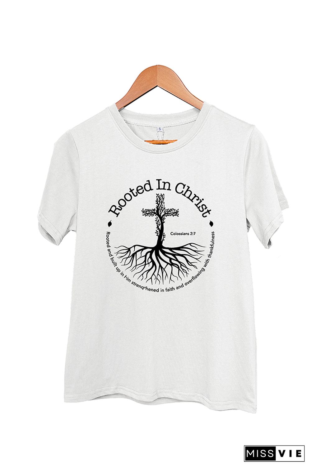 Rooted In Christ Bible Verse Colossians 27 Short Sleeve Graphic Tee Wholesale