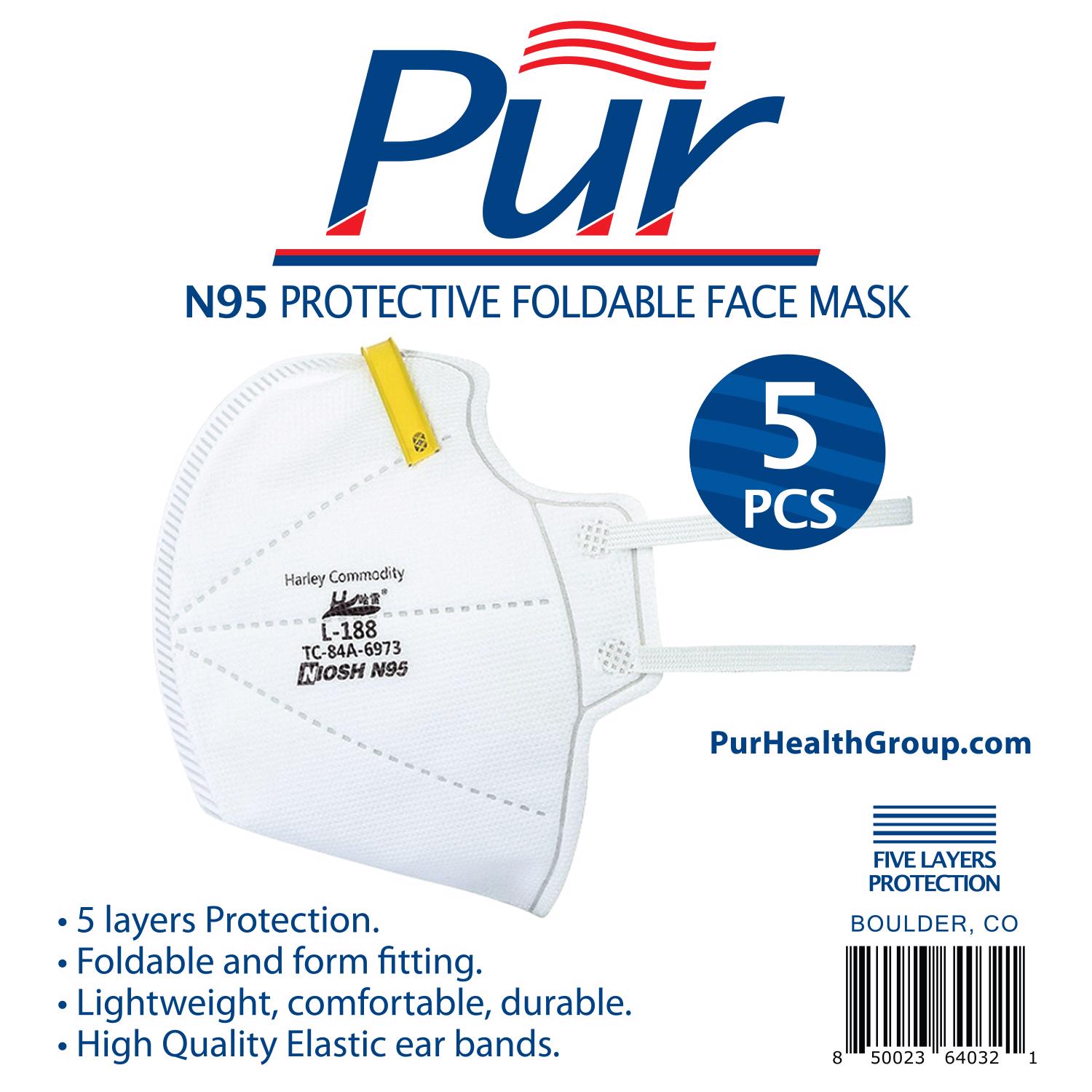 Pur N95 General Purpose Face Mask White One Size Fits Most 5 pk