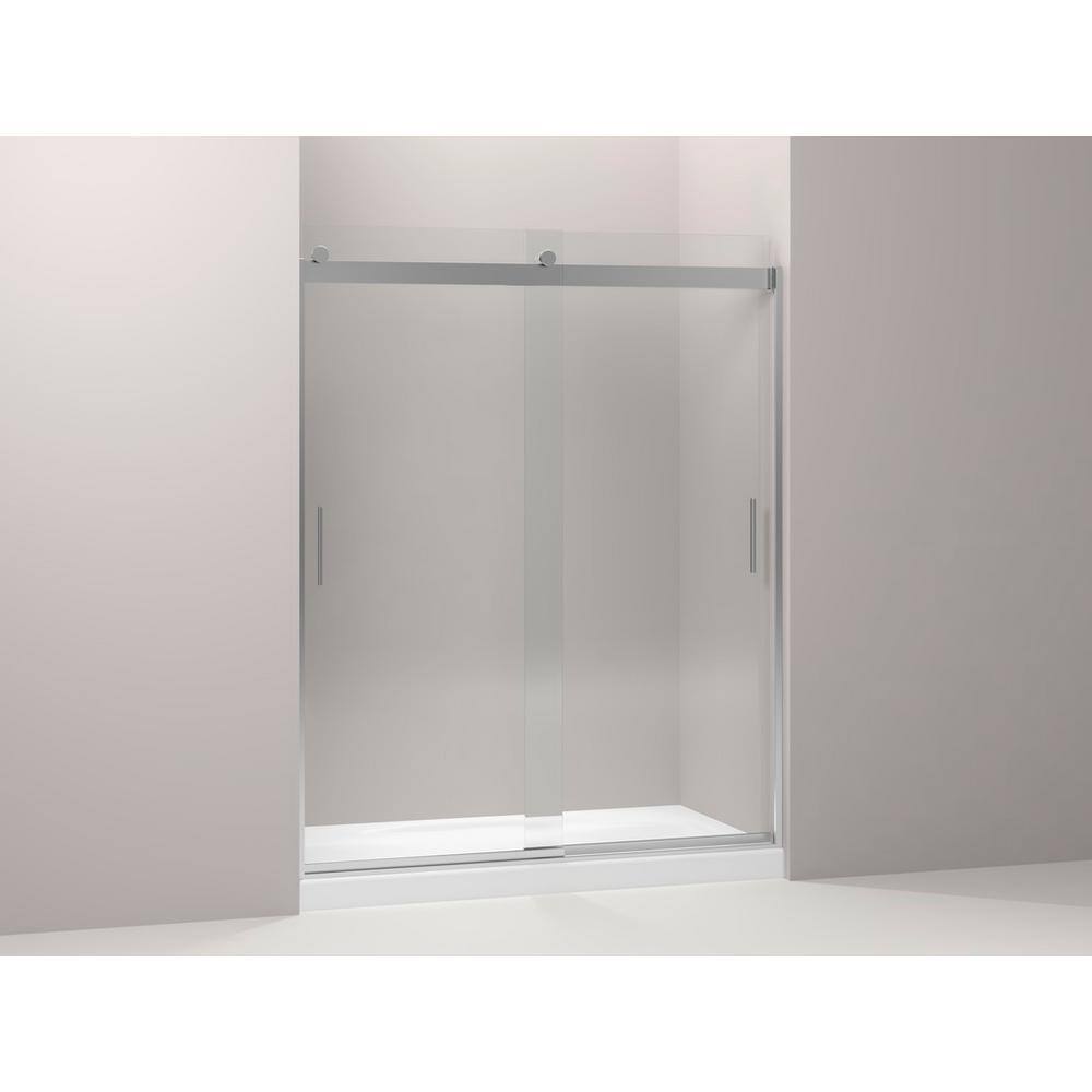 KOHLER Levity 59.625 in. W x 74 in. H Frameless Sliding Shower Door in Bright Silver with Blade Handles K-706009-L-SH