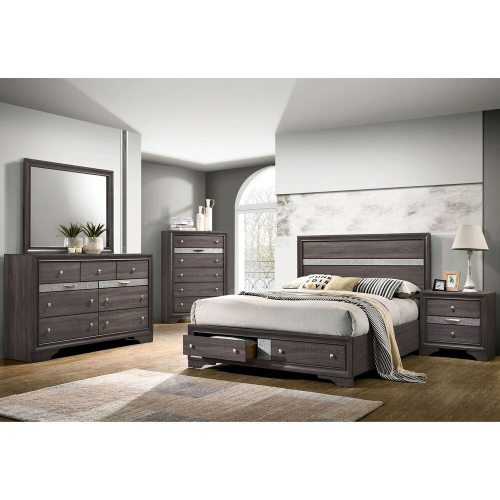 Bara Contemporary Grey Solid Wood Storage 3 Piece Platform Bedroom Set by Silver Orchid