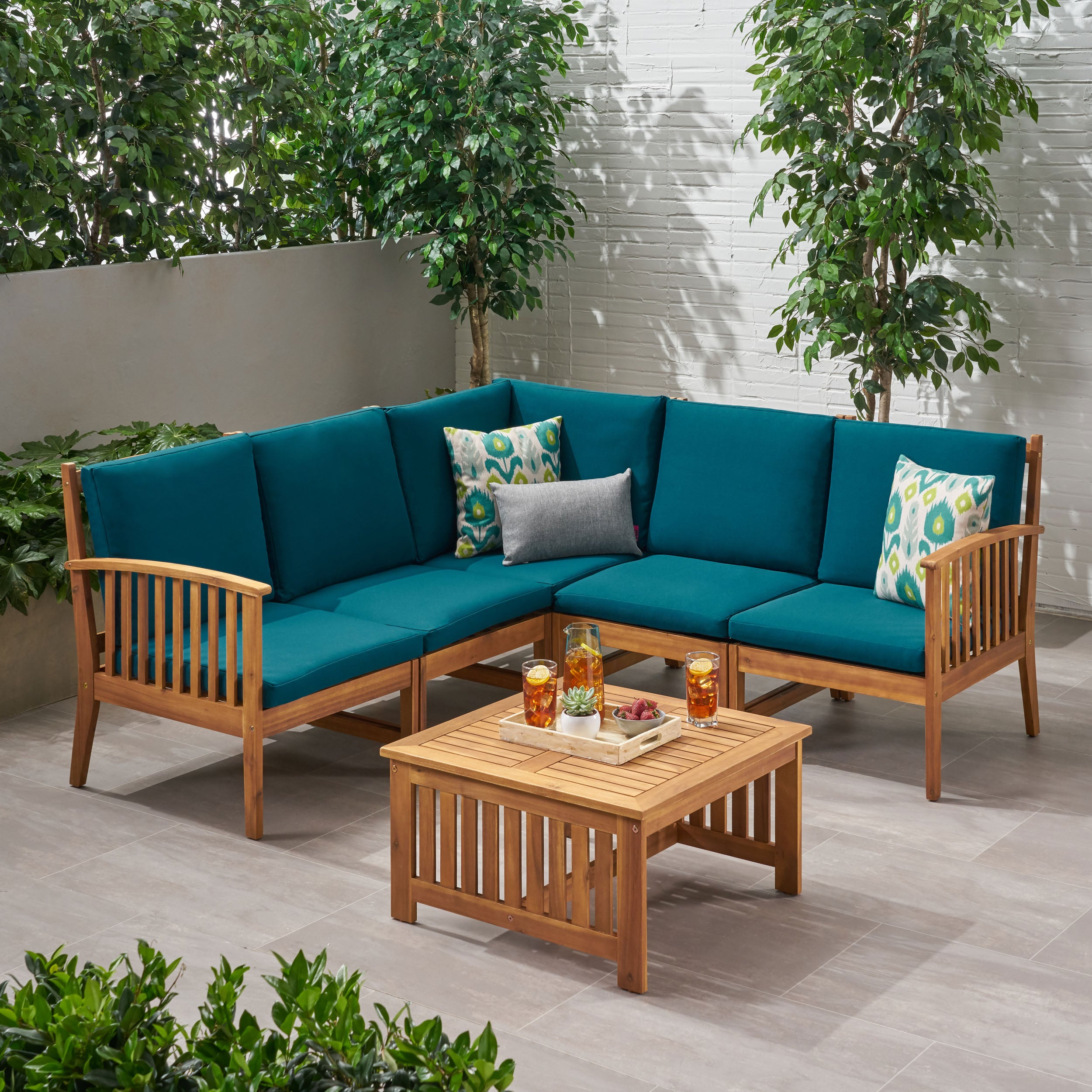 Maud Outdoor 5 Seater Acacia Wood Sofa Sectional Set