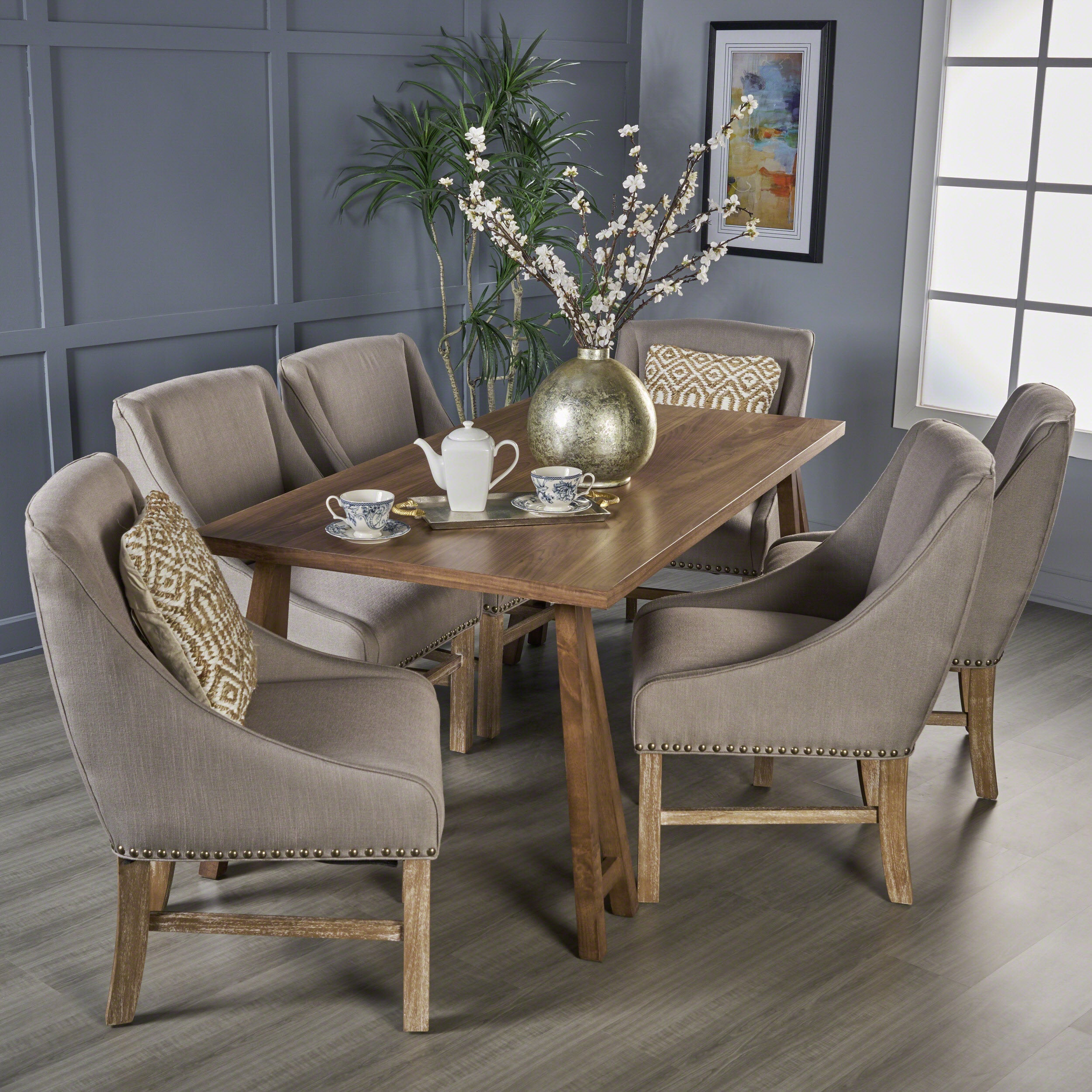 Sandor Farmhouse 7 Piece Wood Dining Set