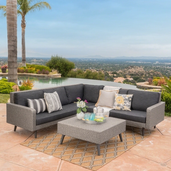 Tahiti Outdoor 4piece Wicker Sectional Sofa Set with Cushions by Christopher Knight Home