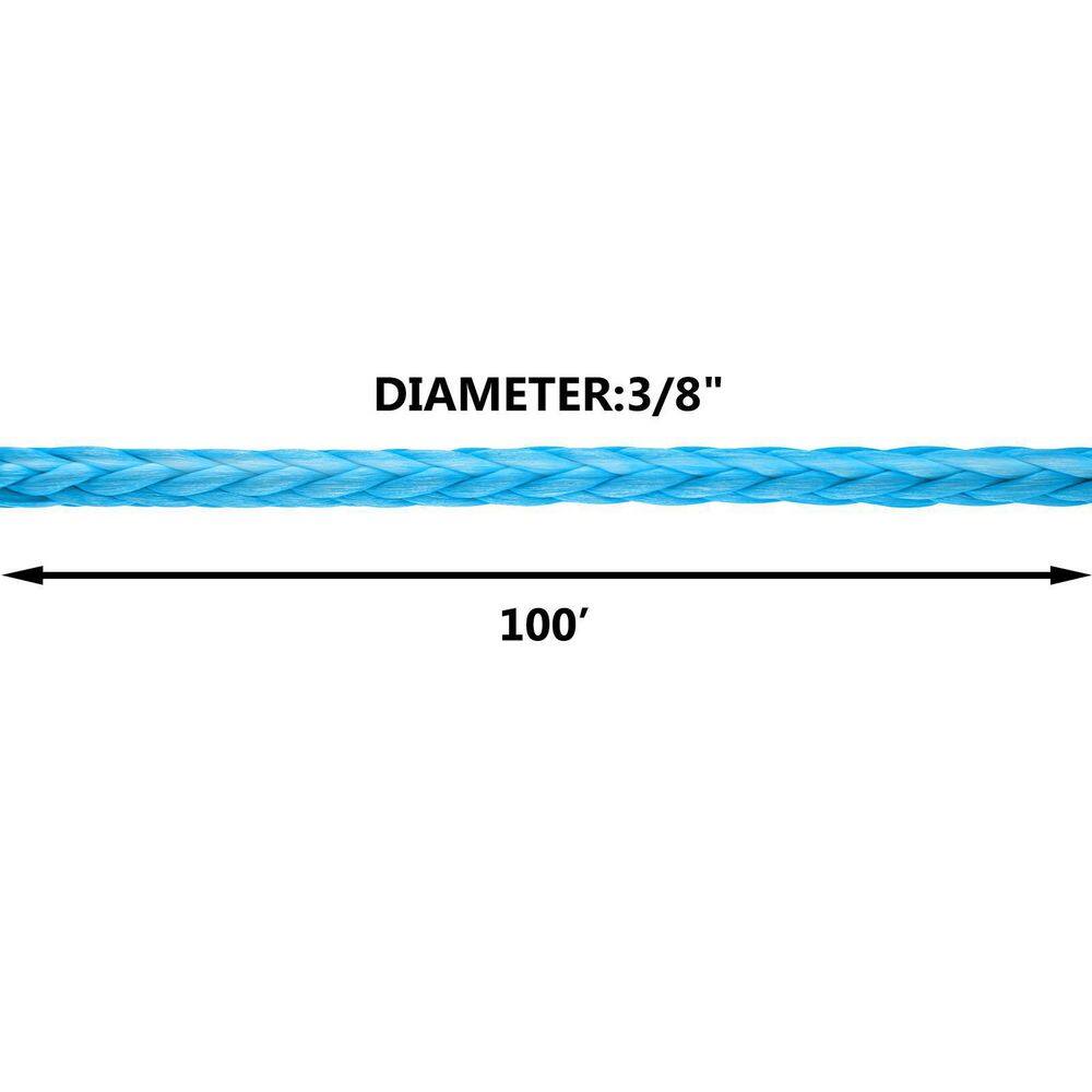 VEVOR Blue Synthetic Winch Rope 100 ft. x 38 in. Winch Line Cable with G70 Hook 18740 lbs. 12 Strands with Protective Sleeve JPS9.530MJPSBL001V0