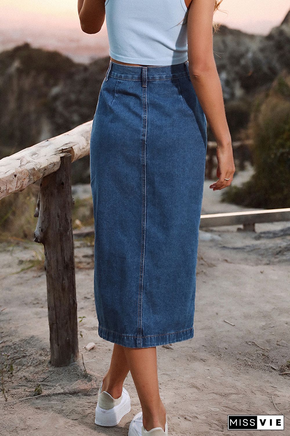 Slit Buttons High Waist Denim Skirt Wholesale