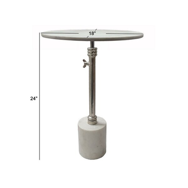 24 Inch Side Table， Aluminum Frame， Smooth Marble Top， Pedestal Base， White - 17.7L x 17.7W x 24H， in inches