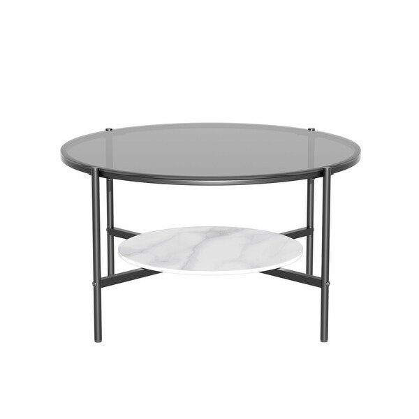 32'' Wide Round Coffee Table with Glass Top and Metal Legs