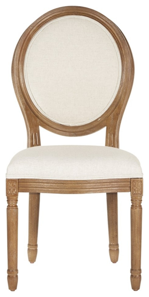 Lillian Oval Back Chair in Linen White Fabric with Brushed Frame   Traditional   Dining Chairs   by Homesquare  Houzz