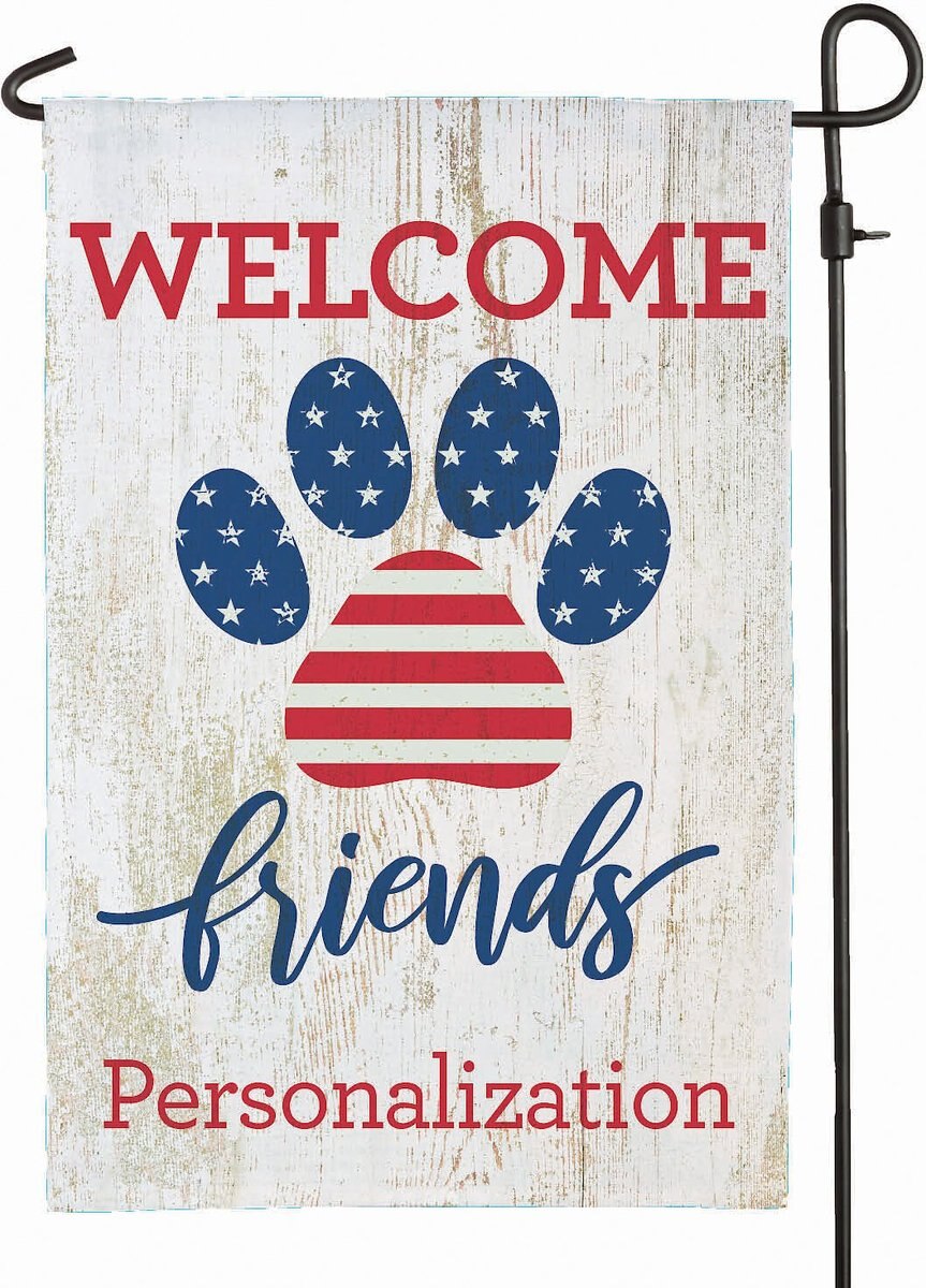 Custom Personalization Solutions Welcome Friends Patriotic Paw Print Personalized Garden Flag