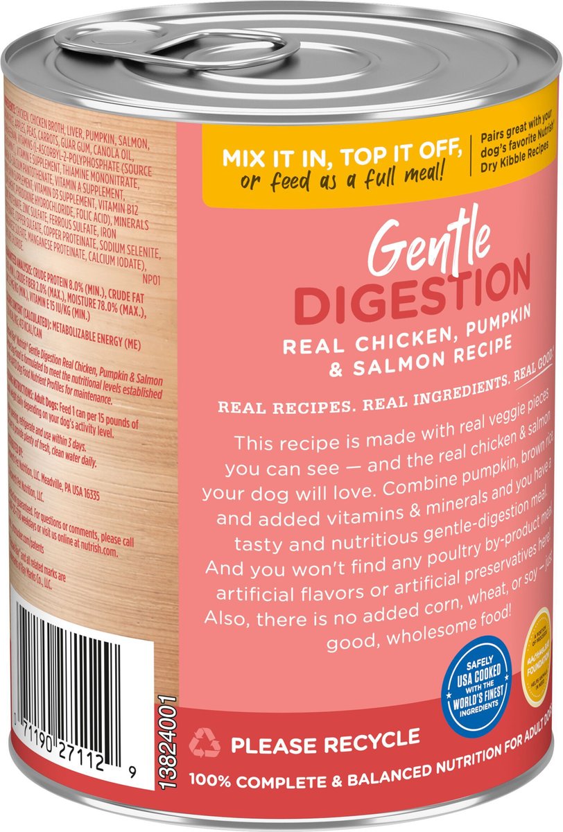 Rachael Ray Nutrish Gentle Digestion Real Chicken， Pumpkin and Salmon Canned Dog Food， 13-oz， case of 12