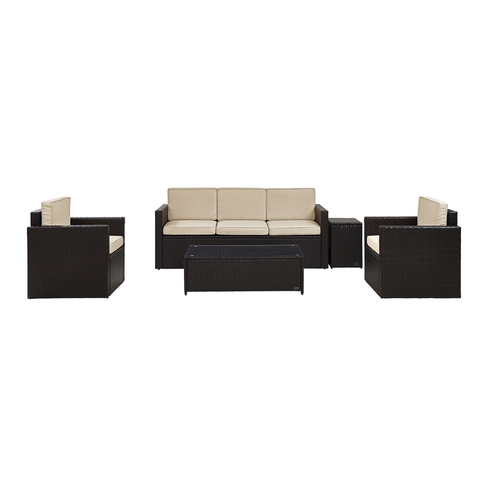 Palm Harbor 5 Piece Wicker Outdoor Conversation Set with Sand Cushions