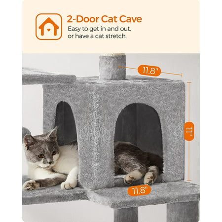 Feandrea Cat Tree Cat Tower Cat Condo with Scratching Posts Hammock  Cat Activity Center Light Gray