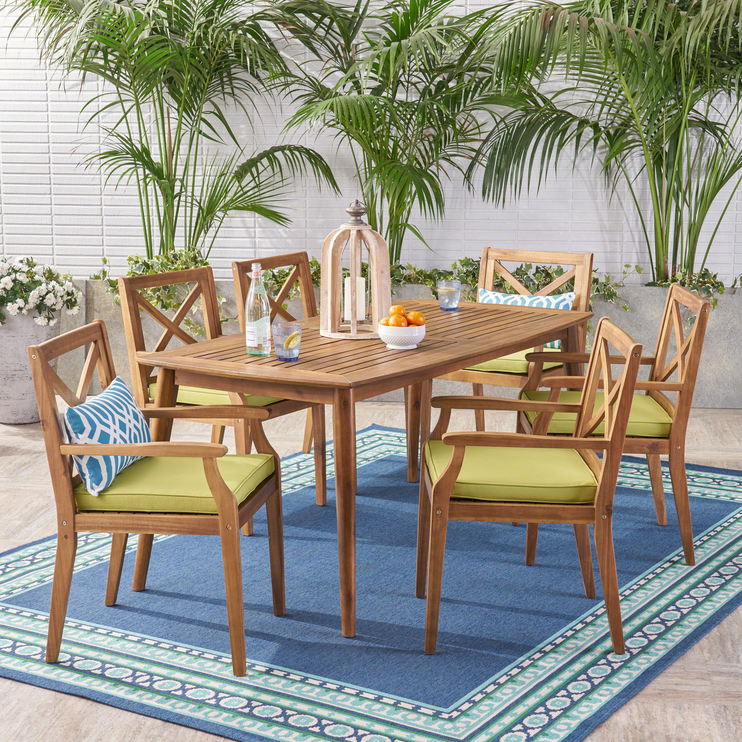 Divyansh Outdoor 7 Piece Acacia Wood Dining Set