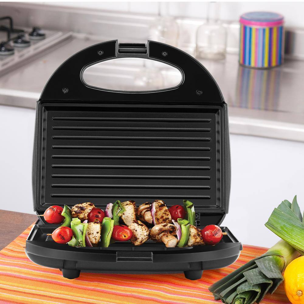 Continental Electric 120 W 2-Slice Black Countertop Contact Grill and Sandwich Maker with Non-Stick Surface CE23829