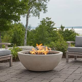 JENSEN CO Pompton 42 in. Round Concrete Composite Natural Gas Fire Pit in Fog with Vinyl Cover 132NG-FOG