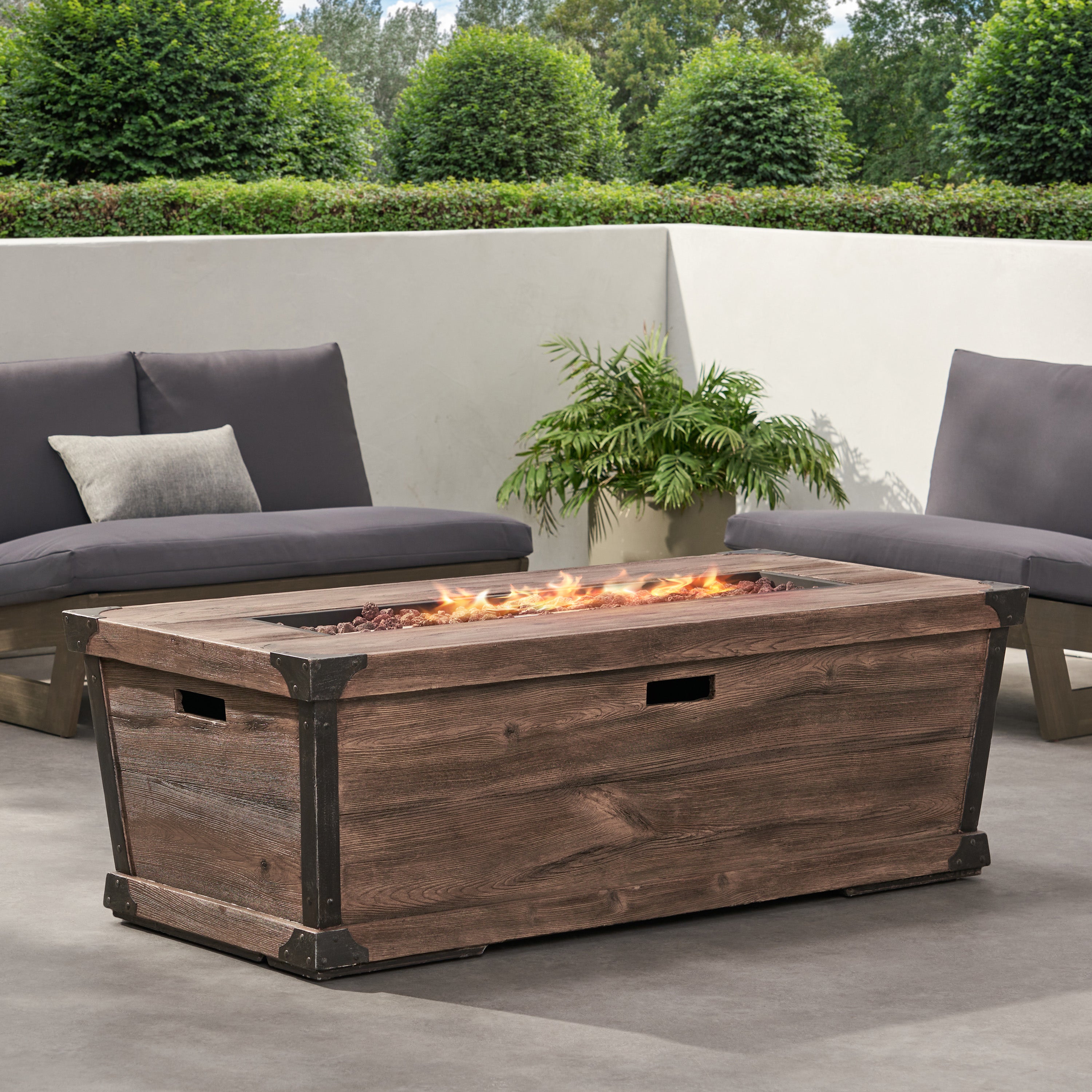 Aido Outdoor 50,000 BTU Lightweight Concrete Rectangular Fire Pit (No Tank Holder), Brown