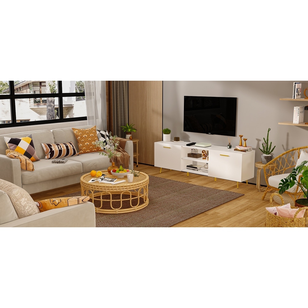 Sideboard Entertainment Centers TV Stand 2 Doors End Table White/Brown