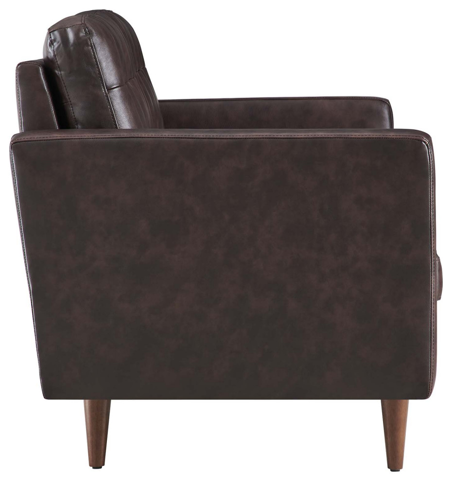 Exalt Tufted Vegan Leather Loveseat  Brown   Midcentury   Loveseats   by VirVentures  Houzz