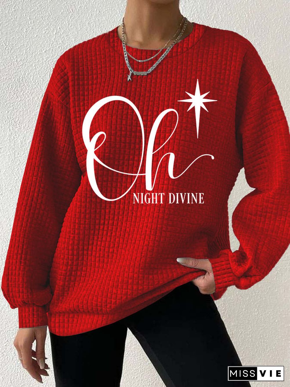 Women's Christmas Oh Night Divine Casual Waffle Sweatshirt