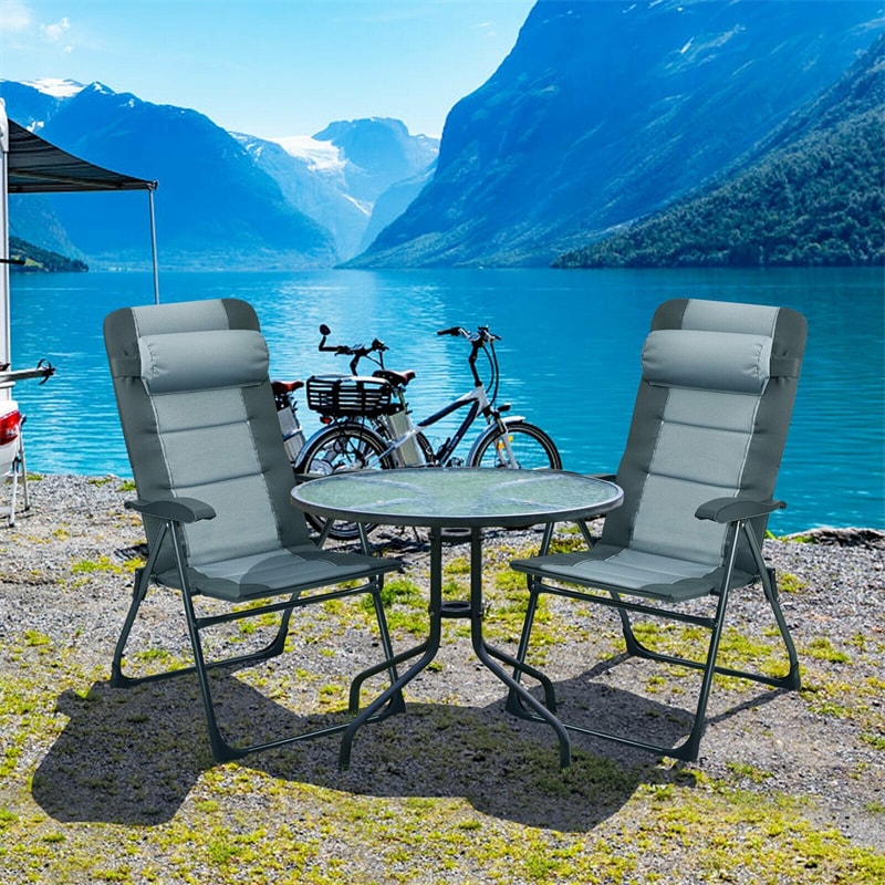 2-Pack Patio Folding Dining Chairs with Ottoman, Headrest, Mesh Bag, 7-Position Outdoor Portable Recliner Lawn Lounge Chair