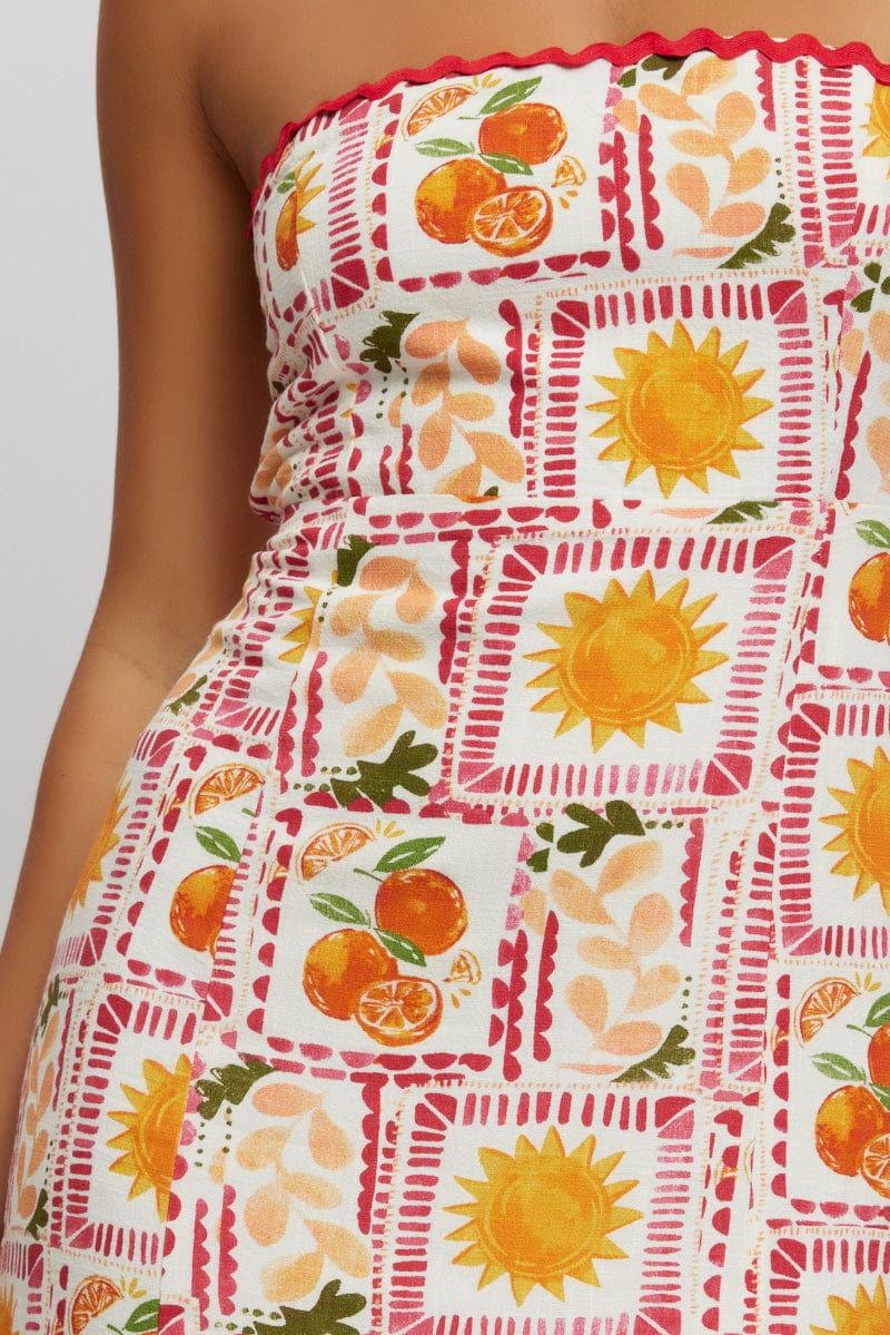 Multi Abstract Maxi Dress Strapless