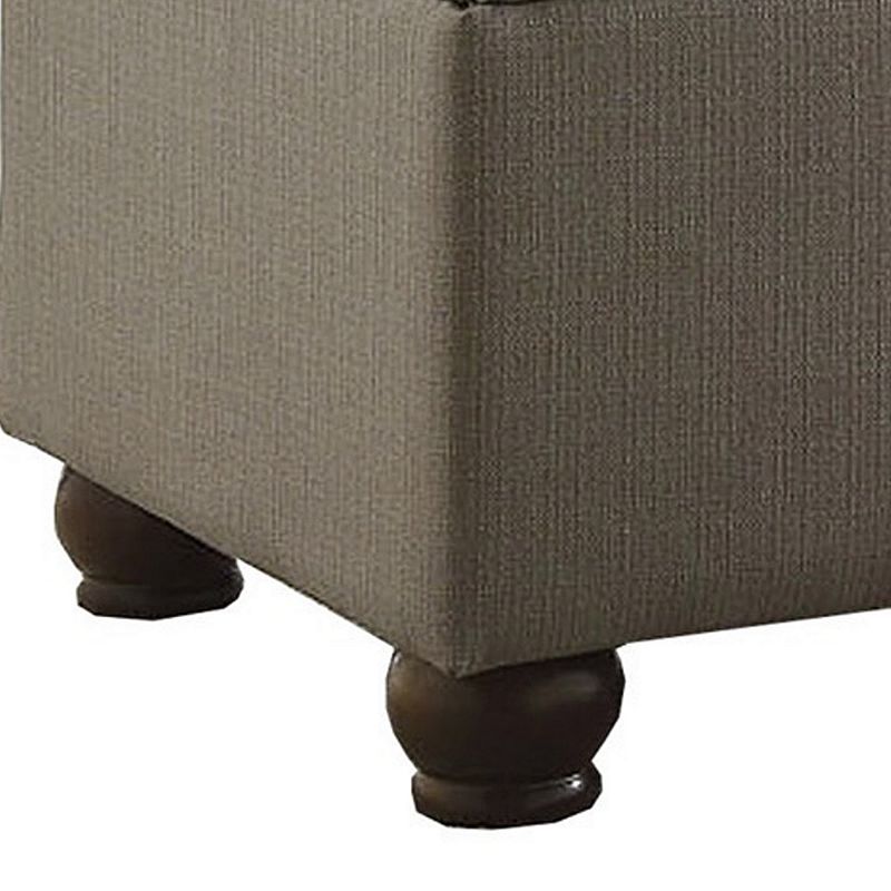 Textured Fabric Upholstered Button Tufted Storage Bench With Wooden Bun Feet， Gray and Brown