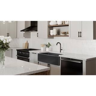 Fossil Blu Luxury Matte Black Solid Fireclay 33 in. Single Bowl Farmhouse Apron Kitchen Sink with Matte Black Accs and Flat Front WHS1022MB