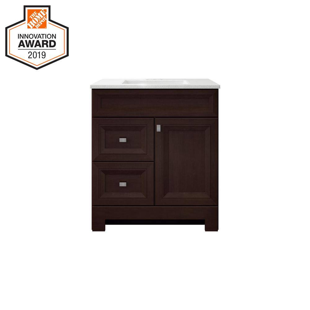 Home Decorators Collection Sedgewood 30.5 in. W Configurable Bath Vanity in Cognac with Solid Surface Top in Arctic with White Sink PPLNKDCG30D