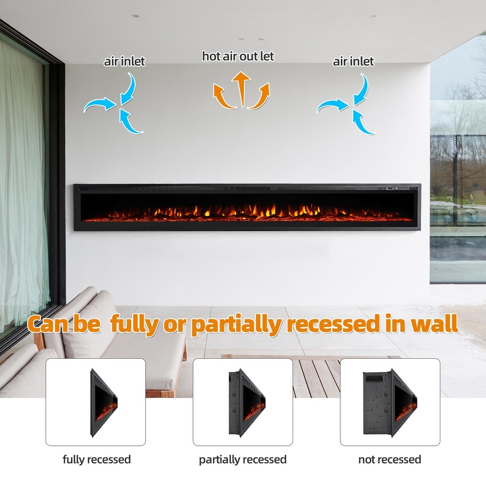 Electric Fireplace Inserts  Recessed and Wall Mounted Fireplace with Timer  Remote Control  Adjustable LED Flame  750/1500W