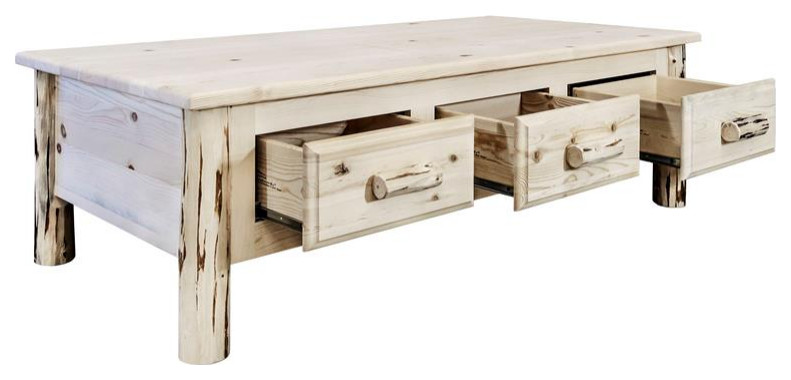 Montana Woodworks Large 6 Drawers Wood Coffee Table in Natural   Rustic   Coffee Tables   by Homesquare  Houzz