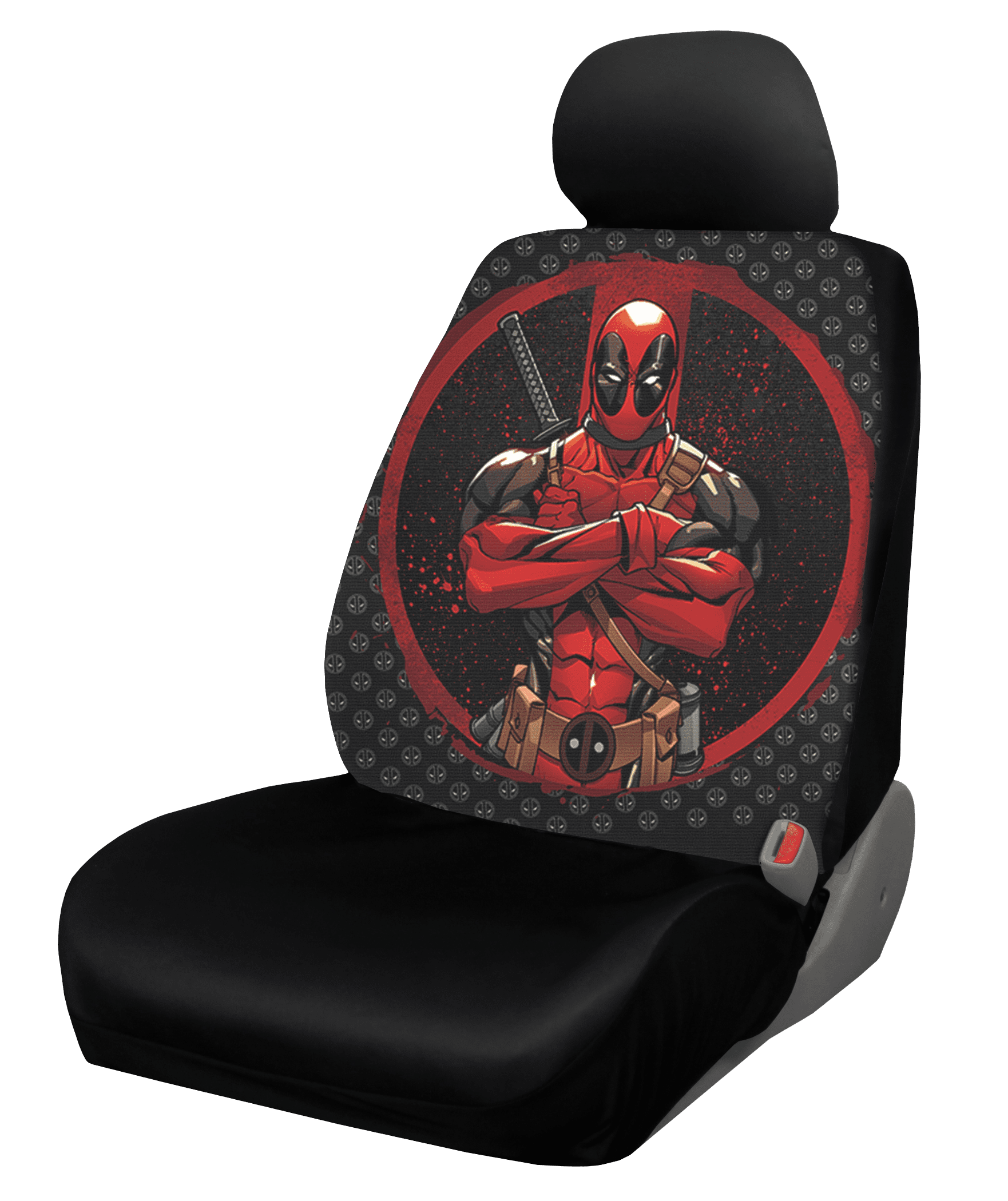 Plasticolor Deadpool Washable Polyester Universal Fit Automotive Seat Cover， Black， 1 Pk