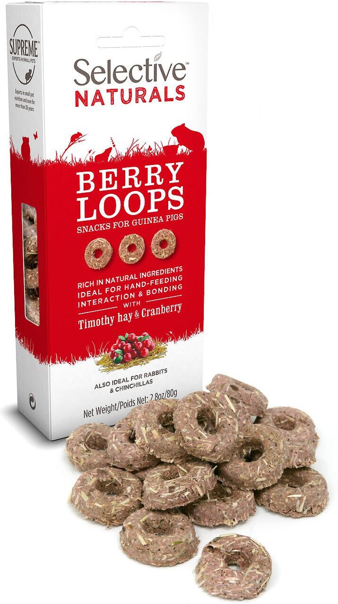 Science Selective Berry Loops Timothy Hay and Cranberry Small Animal Treats， 2.8-oz box， case of 4