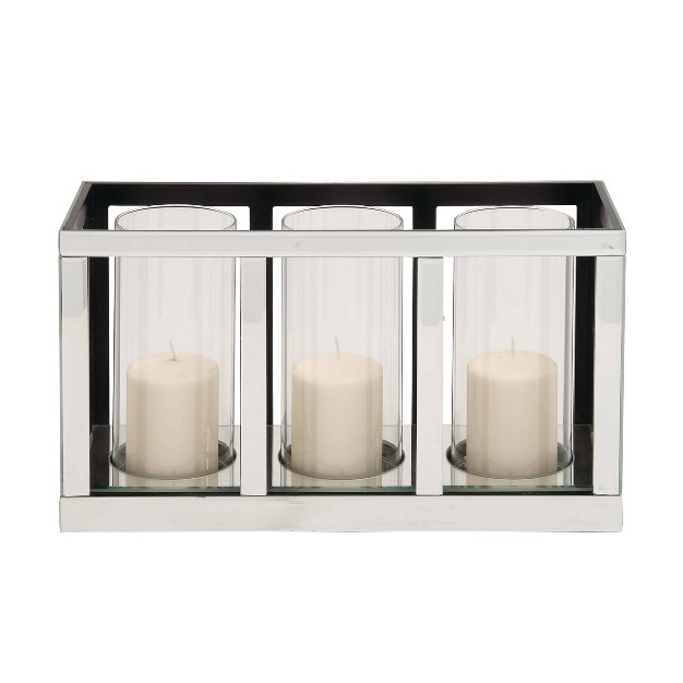 X 10 quot Glam Mirrored Wood Three Light Candle Holder Silver Olivia amp May