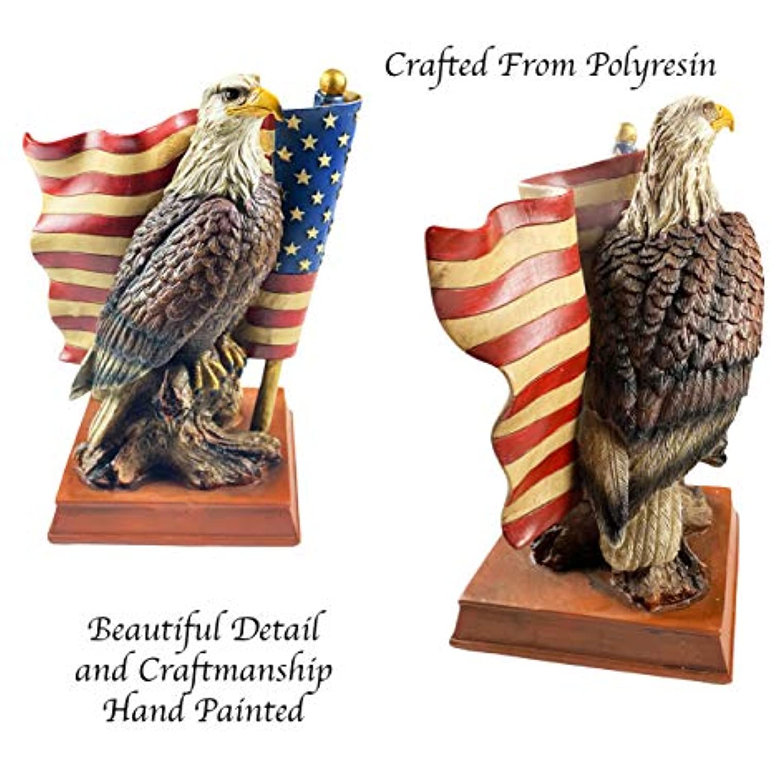 Urbalabs Bald Eagle with a USA Flag Patriotic Liberty Home Office Desk or Fireplace Mantle Statue for Patriotic Garden Dcor Hand Painted Freedom Flag Bald Eagle Statue