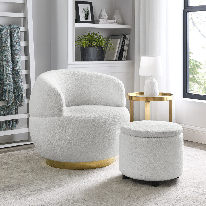 Barrel Chair With Storage Ottoman and Gold Stainless Steel Base   Contemporary   Armchairs And Accent Chairs   by Miron Demid LLC  Houzz