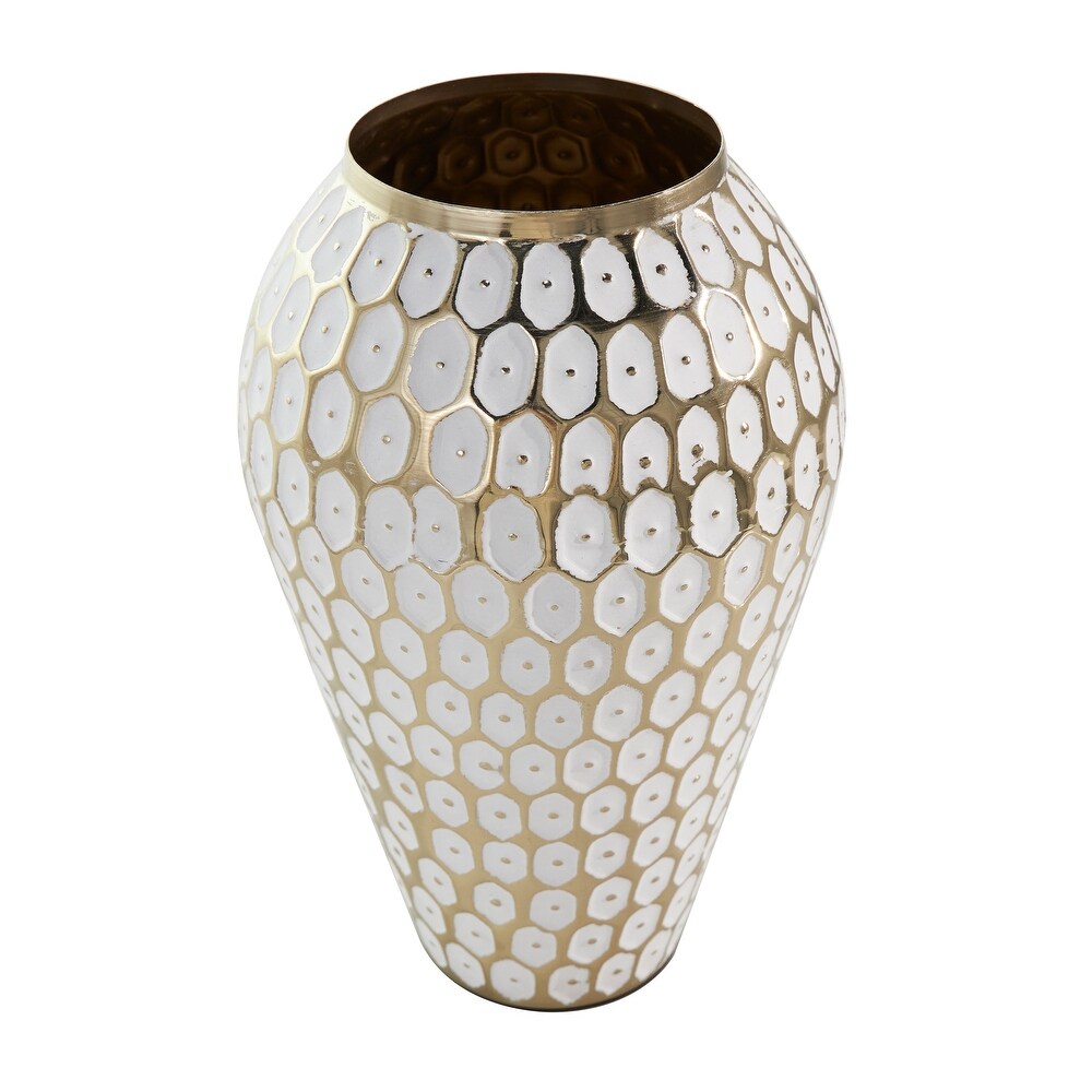 Gold Metal Geometric Dot Vase with White Accents